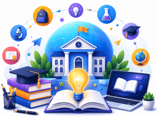 Cloud-based school management system dashboard for administration, student records and academic operations